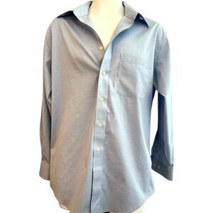joseph & feiss fitted dress shirt Joseph & Feiss Big & Tall Slim Fit Short Sleeve Dress Shirt in Light Blue Solid Mens L 36/37 Professional Button-Front Shirt